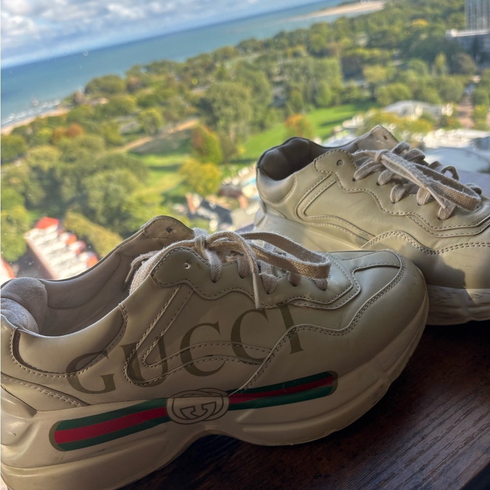 Used Gucci Cream Sneakers Rhython shoes size 8.5 US